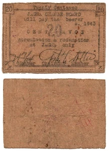 1943 Philippine Province of JAGNA BOHOL 20 Centavos BOH-473 1st Issue RARE denom - Picture 1 of 4
