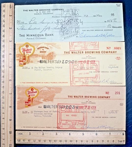 1950'S THREE WALTER BREWING CO WALTER'S BEER CANCELLED CHECKS FP176 - Picture 1 of 12