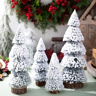 Christmas Tree Ornaments Small Decorative Snow Pine Tree with Base Party Supply - Image 1 of 4