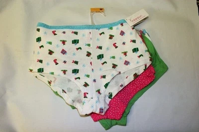 3 Holiday Low-rise cotton stretch boyshort MEDIUM Xmas underwear White Pink - Image 1 of 3