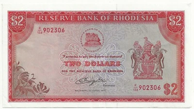 P35b 1977 Rhodesia 2 dollar note (world, lot) combined shipping - Image 1 of 2