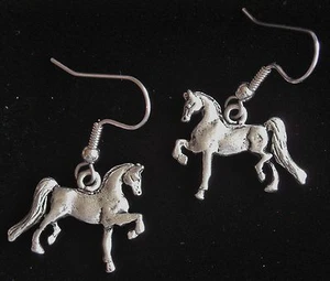 Horse Pony Trotting Earrings Colt Oxidized Matte Silver - Picture 1 of 6