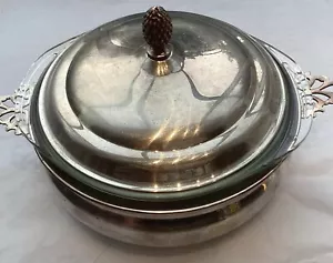 Vintage Sheffield Silver Co. Auflaufform mit Deckel und Pyrex 1,5 qt Glasschüssel - Bild 1 von 16