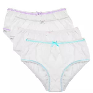 Buyless Fashion Girls Panties White Cotton Briefs Underwear Colored Trim 4 Pack - Picture 1 of 8