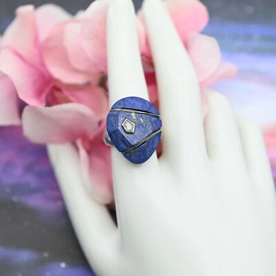 Fine Silpada R2866 Lapis & Clear CZ Modern Midnight Star Size 8.5 Ring 13.3 gram - Image 1 of 4