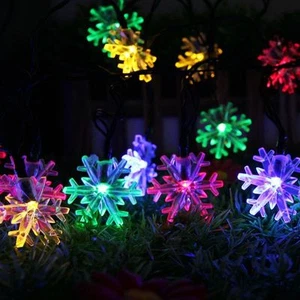 Solar Powered String Lights 20LED 4.8M Snowflake Outdoor Christmas Decorations - Picture 1 of 10