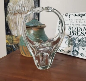 Vintage Murano Art Hand Blown Clear Glass Basket with Split Handle - Picture 1 of 8