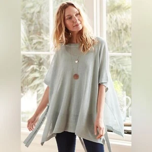 NWT J.Jill Linen Blend Seaglass Side-Tie Pullover Poncho Knit Top One Size - Picture 1 of 8
