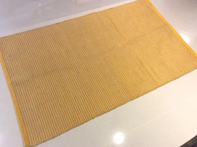 Yellow Beige Striped Natural Cotton and Jute Washable Kilim Dhurrie RUG 90x150cm - Image 1 of 4