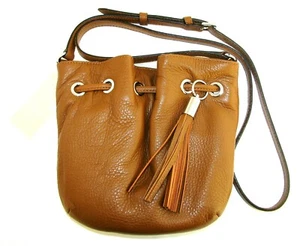 NEW MICHAEL KORS SILVER,LUGGAGE,BROWN LEATHER RING TOTE CROSSBODY HANDBAG+TAG - Picture 1 of 7