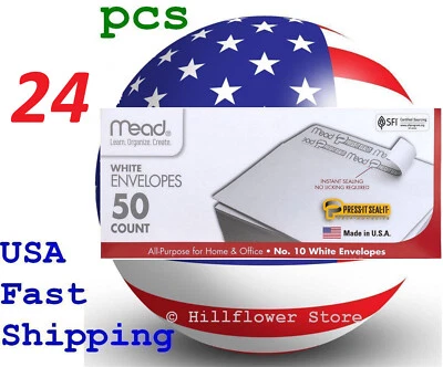 24 Mead 75024 #10 4 1/8 X 9 1/2 Press-it Seal-it 50 count white envelope - Image 1 of 4