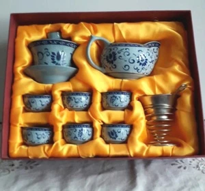 Vintage Huayuan Pottery 9 Pc Tea SetIn Presentation Box - Picture 1 of 12