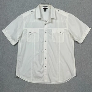 Artful Dodger Camp Shirt Mens 3XL White Chest Pockets Pleated Tab Collar Epaulet - Picture 1 of 17