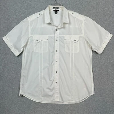 Artful Dodger Camp Shirt Mens 3XL White Chest Pockets Pleated Tab Collar Epaulet - Image 1 of 4