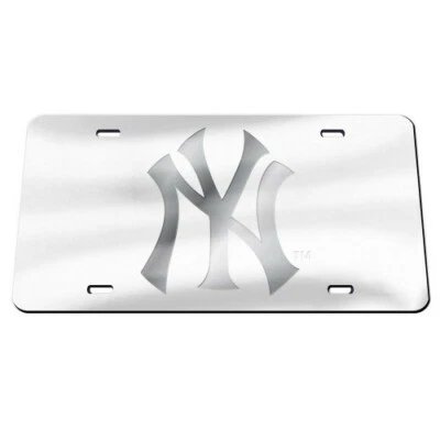 NEW YORK YANKEES FROSTED ACRYLIC CAR LICENSE PLATE MIRRORED LOGO MLB LICENSED - Image 1 of 2