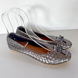 Carvella Kurt Geiger Pewter Woven 38 7 ballet slippers flats Leather As New Bow - Picture 1 of 8