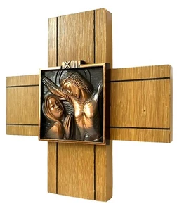 Bronze VII Kreuzweg #7 Holz Kreuz Christentum WANDBILD Plakette - Bild 1 von 17