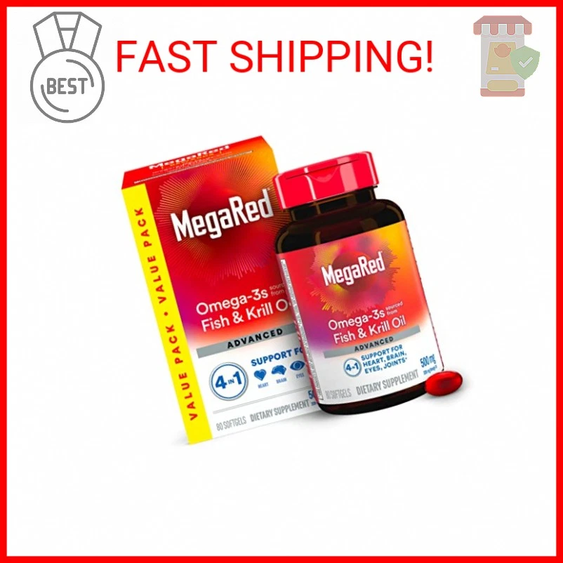 Megared Omega-3 Fish Oil + High Absorption Krill Oil 500mg Softgels, MegaRed Adv - Image 1 of 2