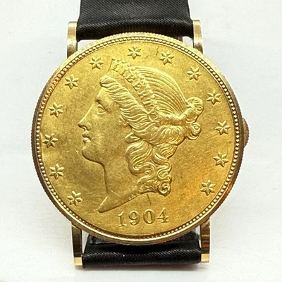 Reloj Eska Vintage Oro Amarillo 22K Moneda 34mm Cabeza Correa Cuero Original Hebilla Foto 1 de 4