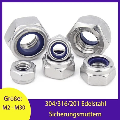 M2 - M30 304/316/201 Edelstahl Selbstsichernde Muttern Sicherungsmutter DIN 985 - Bild 1 von 4