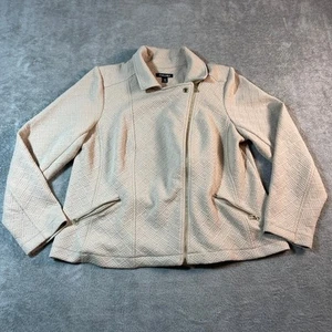 Chaqueta de Moto Acolchada Roz & Ali Para Mujer 1X Crema Texturizada Tejido Dorado Cremallera Acentos - Imagen 1 de 10