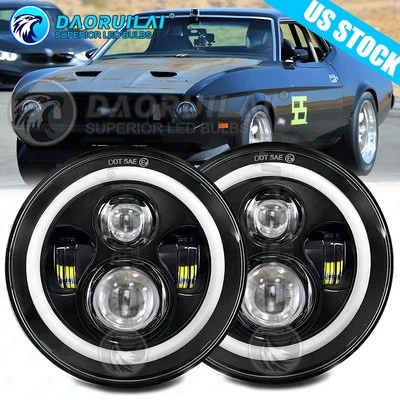 Par de faros LED redondos de 7 pulgadas DRL de haz alto bajo DRL aptos para Ford Mustang 1965-1978 Foto 1 de 4