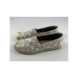 Toms Whisper Canvas Shoes Womens Size 7.5 Cream Blue Flat Geometric Slip On Box - Picture 1 of 8