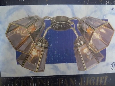 Kit de luces de ventilador de techo de latón antiguo de 4 enchufes de cambio de siglo NOS Foto 1 de 4