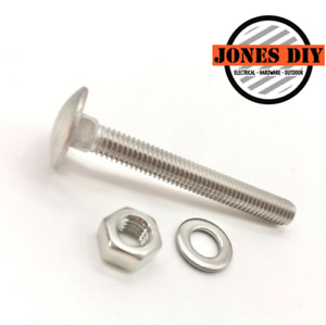 COACH BOLTS CARRIAGE BOLT WITH HEX FULL NUTS & WASHERS ZINC - M6 M8 M10