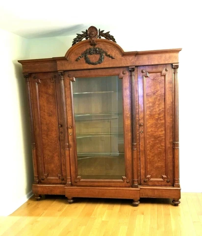 Antique Victorian Breakfront Mahogany China Cabinet Carved Hutch Armoire c.1880 Cover