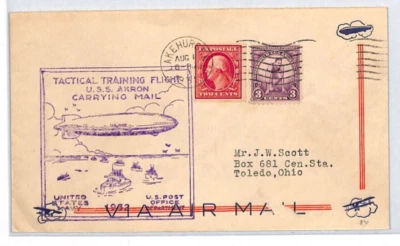 USA AIRSHIP USS AKRON Air Mail Cover 1932 Training Flight Lakehurst NY LZ311 - Image 1 of 4