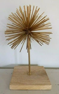 Threshold Brass Gold Color Figurine Atomic Burst Sunburst MCM Wood Stand - Picture 1 of 7