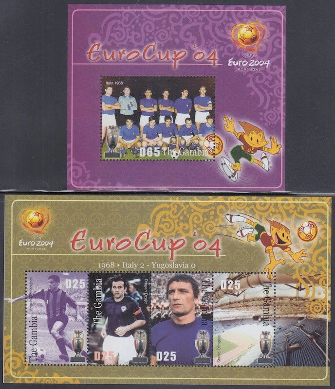 GAMBIA Sc# 2828-9 MNH S/S and SHEET of 4 - EUROPEAN SOCCER CHAMPIONSHIPS 2004 - Image 1 of 1