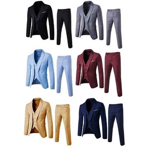 Hombres Blazer Mangas Largas Chaqueta Traje Chaleco Pantalones Largos Oficina Conjunto de Caballeros - Imagen 1 de 16