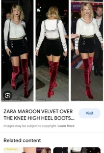 Zara Burgundy Red Marron Velvet Stretch Thigh Boots Swift 5 38 - Picture 1 of 7