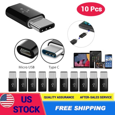 10 Pcs Micro USB to USB 3.1 Type-C Data Adapter Converter For Samsung LG Google - Image 1 of 4