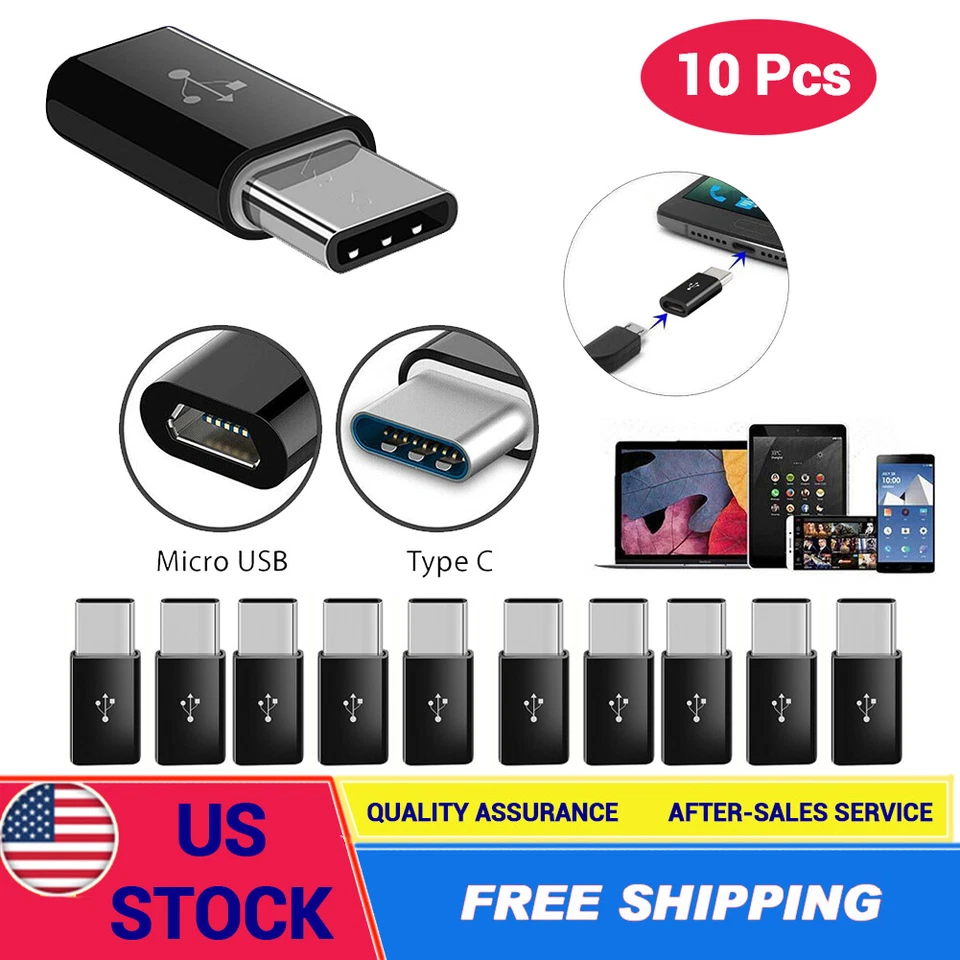10 Pcs Micro USB to USB 3.1 Type-C Data Adapter Converter For Samsung LG Google - Image 1 of 4