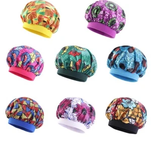 African Kids Girls Satin Bonnet Night Sleep Cap Hat Hair Care Elastic Wide Band - Picture 1 of 14