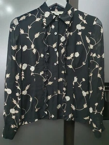 BLUNAUTA Bluse reine Seide Blumen Rüschen IT40 UK6 lang transparente Ärmel Büro Arbeit - Bild 1 von 20