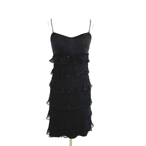 Antonio Melani Y2K 90's Ruffle Dress 4 Silk Black Empire Waist Whimsy Goth Fairy - Picture 1 of 10