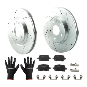 Front Drilled Brake Rotors&Ceramic Pads Set for Saturn Aura 2007-2009 S-55093 - Picture 1 of 12