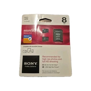 New Sealed Sony 8GB X2 Micro SDHC Cards & 1 SD Adapter SDHC Class 4 - Picture 1 of 2