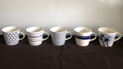 Juego de 5 tazas/tazas de café Royal Doulton Pacific • azul/blanco Foto 1 de 4