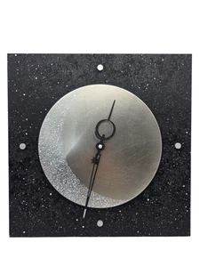 Leonie Lacouette Signed Eclipse Wall Clock Hand Painted Wood Textured Stainless - Picture 1 of 10