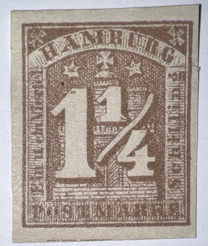 Sellos de viaje: estampillas de Hamburgo de los Estados de Alemania de 1864 Sc# 9, 11/4s lila, como nuevas Og Nh Foto 1 de 4