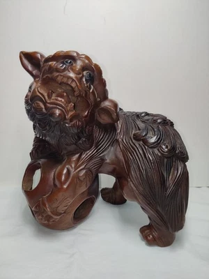 Vintage Chinese 7.5" Foo Guard Dog Hand Carved Floating Ball Good Luck  - Image 1 of 4