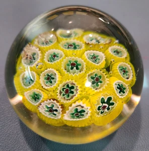 Fermacarte vintage Millefiori arte psichedelica vetro giallo rosso verde bianco - Foto 1 di 7