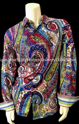 Robert Graham Sir Roland Large French Cuff Paisley Men’s Shirt Large  - Image 1 of 4