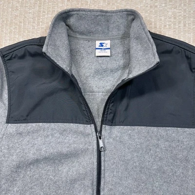 复古 Starter Fleece 夹克男式中号全拉链长袖灰色 — 第 1/4 张图片