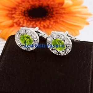 Natural Peridot & CZ Gemstones with925 Sterling Silver Cufflinks For Men's #931 - Picture 1 of 7